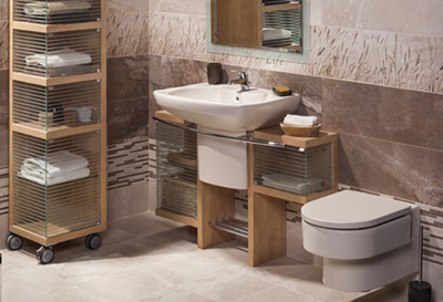 Rénovation de salle de bain existante projet 29 - Rénovation de salle de bain avec un choix astucieux de céramique créant thématique et ambiance chaleureuse. Travaux de rénovation de salle de bain effectués à Saint-Lambert sur la rive-sud de Montréal.