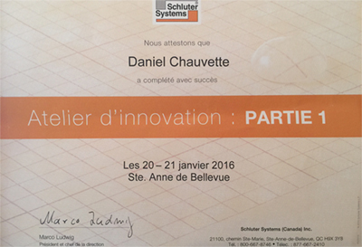 Certification de Daniel Chauvette, propriétaire de Réno-ProActif inc. Atelier d'innovation Schluter.